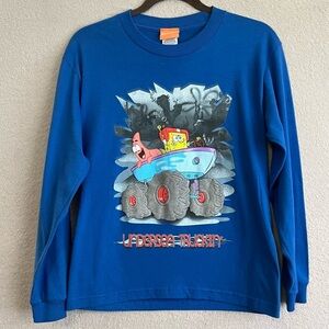 Vintage SpongeBob SquarePants Long Sleeve Tee Shirt-Kids 8/10-2004-Blue-Casual